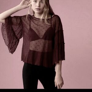 EC EXPRESS SHEER BLACK WIDE SLEEVE BLOUSE SZ.XS